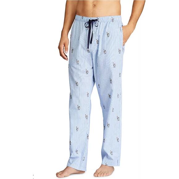 Ralph Lauren POLO Bear Seersucker Stripe Pajama Pant Men's Extra Large Blue - Picture 1 of 8